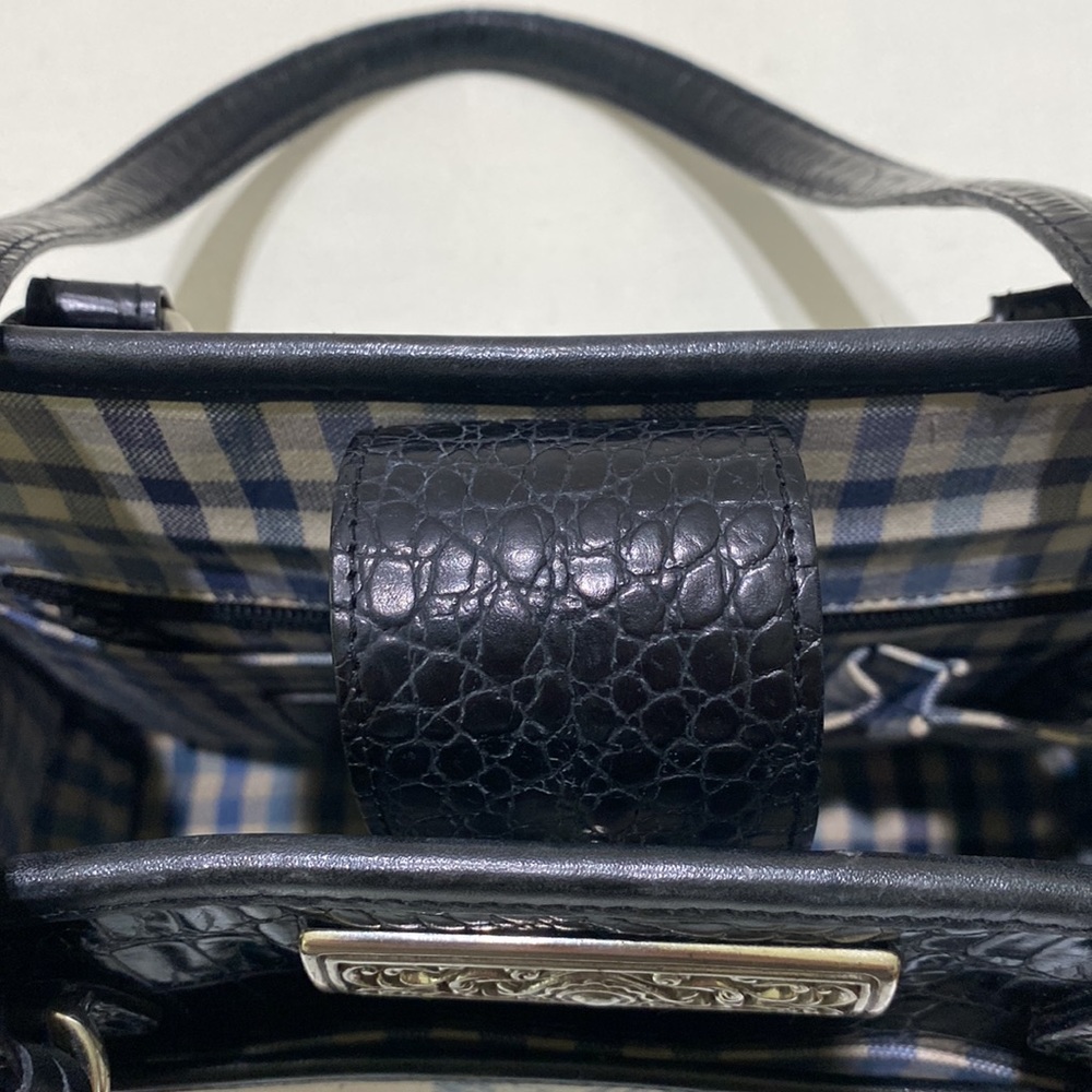 BRIGHTON “Martine” Blue Toile Canvas/ Black Croc Embossed Leather Tote Bag - Picture 6 of 16